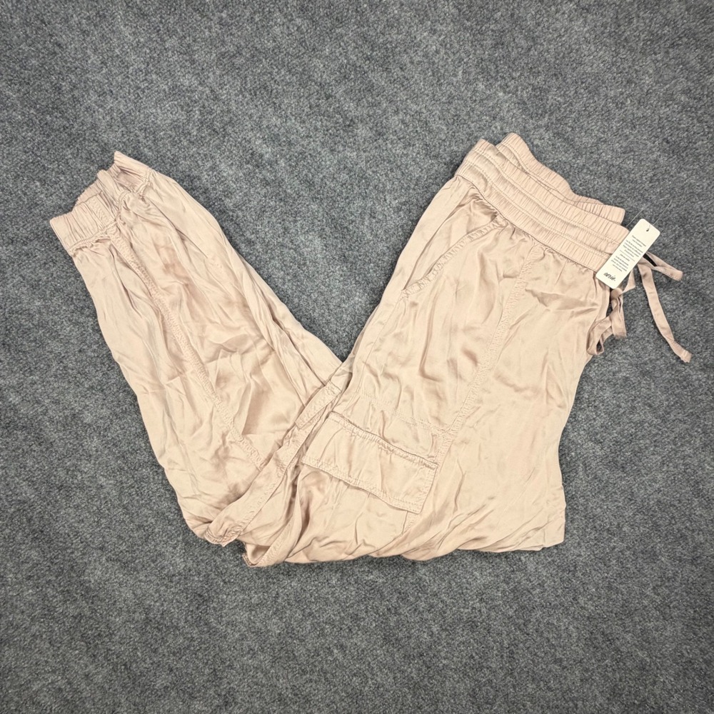 New Aerie Women Pink Viscose Cargo Jogger Pants Smocked Waist Size Medium 0579